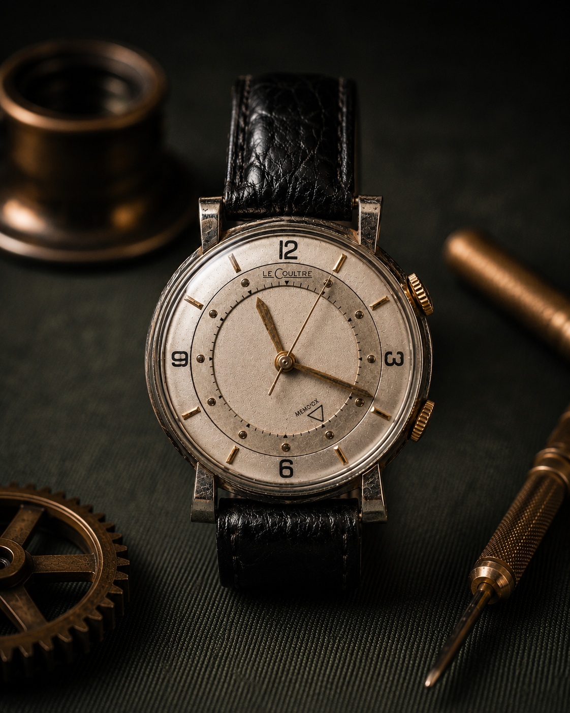 Vintage LeCoultre mechanical alarm watch dial